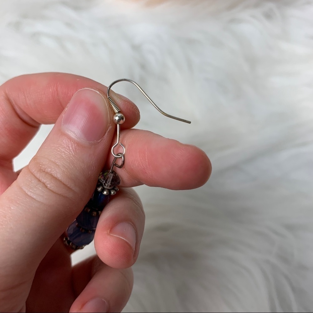 Handmade Blue & Silver Drop Earrings - Picture 3 of 3
